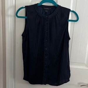 Banana Republic Blue Pleated Blouse with Mandarin Collar